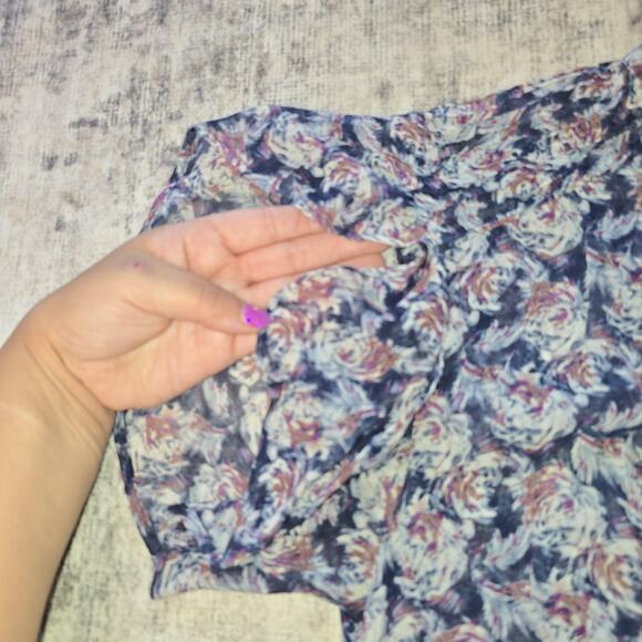 Armani Exchange Silk Top Womens Large Blue Artsy Split Sleeve Blouse Career Work - Picture 8 of 9